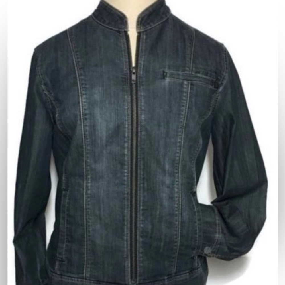 Coldwater Creek Fitted Denim Jacket 6 Small/Medium Zip up Dark Wash Blue Jean